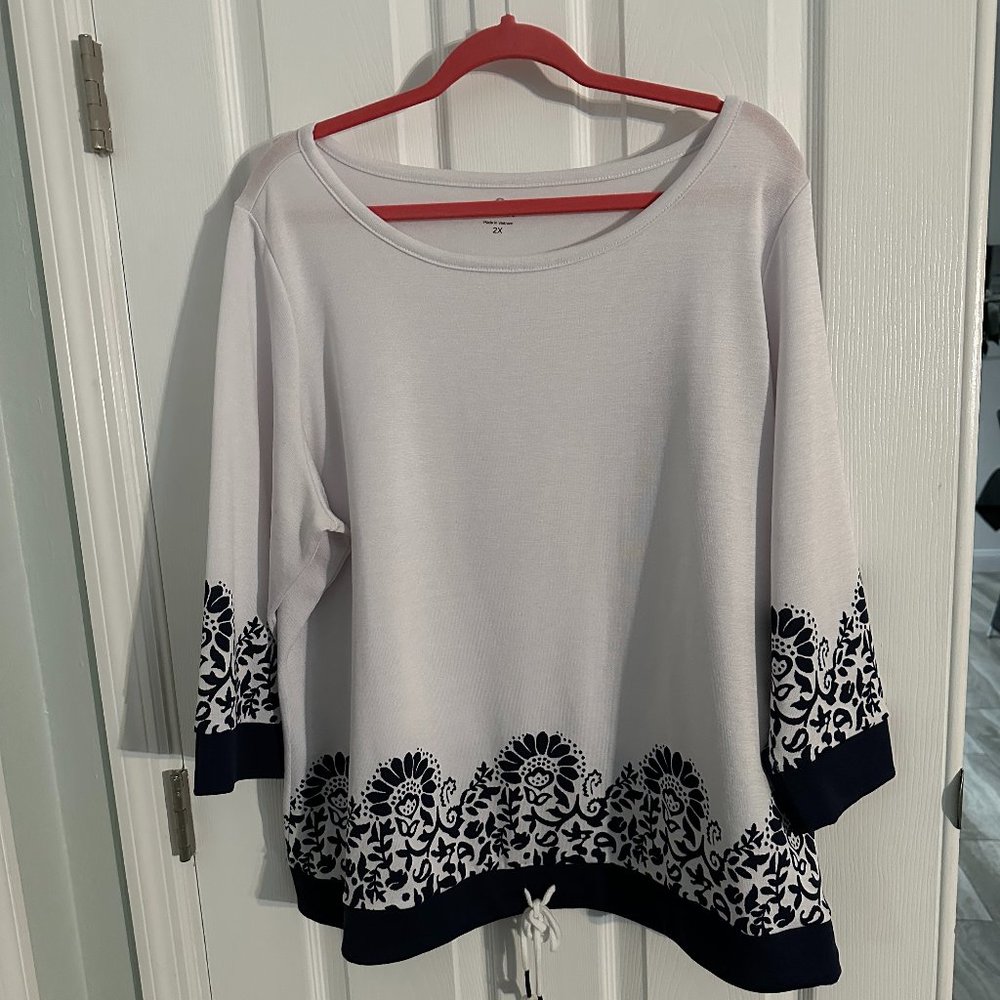 White and Navy Blue Top by Talbots - NWOT - Size 2X
